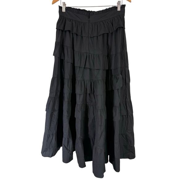 Wayward Fancies Asymmetric Ruffle Tier Cotton Poplin Skirt Black Size M - Picture 8 of 12